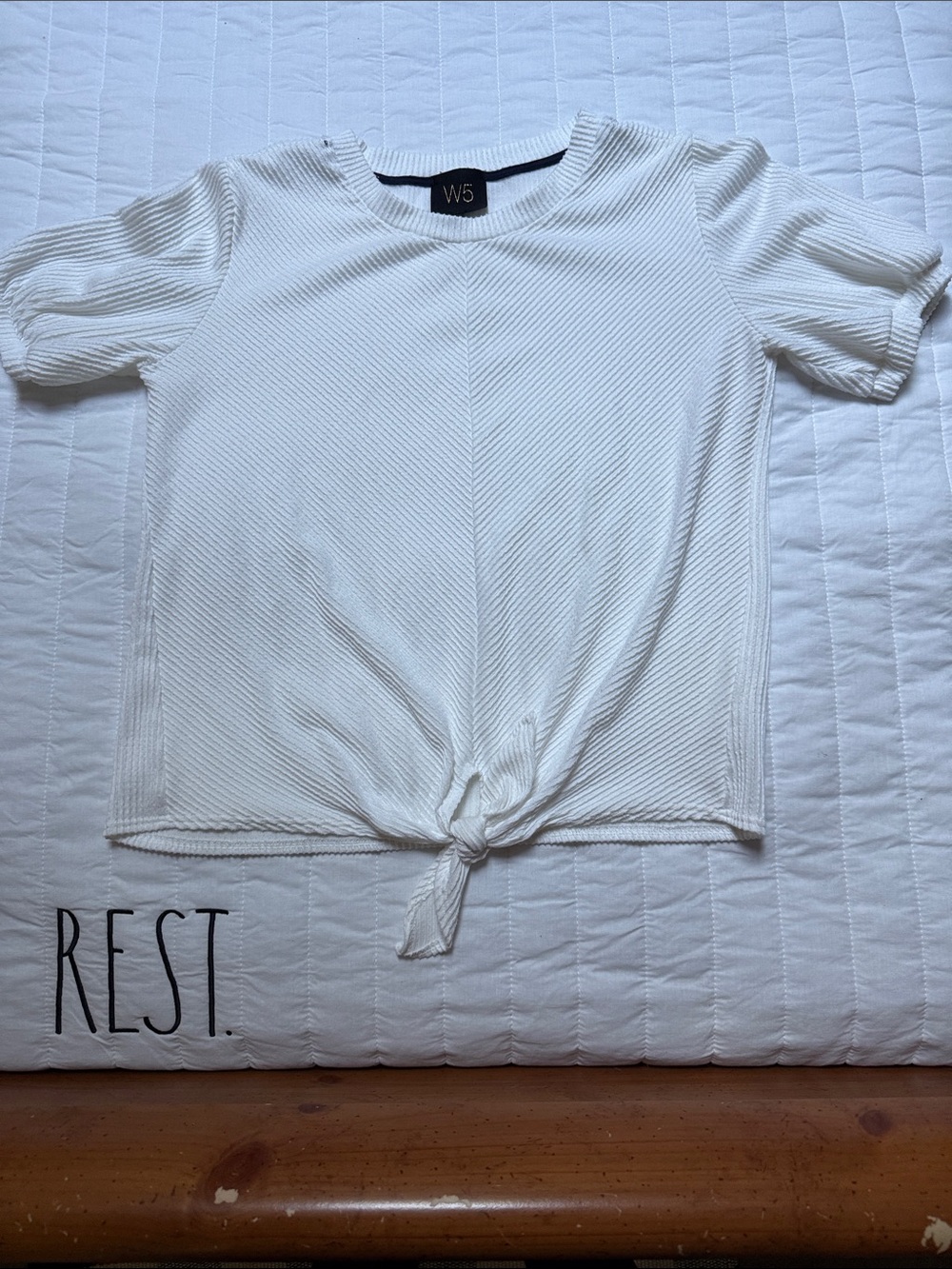 W5 Cream Ribbed Short Sleeve Tie-Front Tee
